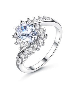 Artificial Gem Flower Twisted Design Women Fashion Costume Ring/ Engagement Ring - White
