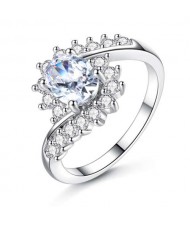 Artificial Gem Flower Twisted Design Women Fashion Costume Ring/ Engagement Ring - White