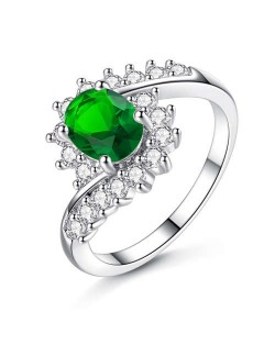 Artificial Gem Flower Twisted Design Women Fashion Costume Ring/ Engagement Ring - Green