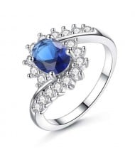 Artificial Gem Flower Twisted Design Women Fashion Costume Ring/ Engagement Ring - Blue