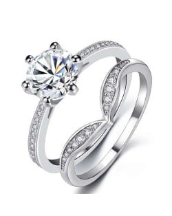 2 Pieces Set Glistening Cubic Zirconia Women Wedding Ring
