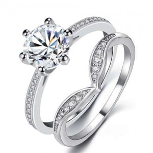 2 Pieces Set Glistening Cubic Zirconia Women Wedding Ring
