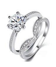 2 Pieces Set Glistening Cubic Zirconia Women Wedding Ring