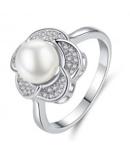 Simple Design Vintage Petal Elegant Pearl Engagement Ring