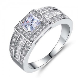 Business Style Luxurious Domineering Design Wide Version Men's Cubic Zirconia Ring