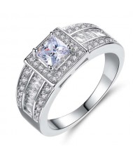 Business Style Luxurious Domineering Design Wide Version Men's Cubic Zirconia Ring