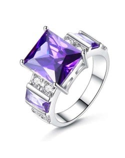 Luxurious Exaggerated Style Square Shape Amethyst Wholesale Fashion Women Ring