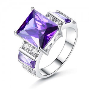 Luxurious Exaggerated Style Square Shape Amethyst Wholesale Fashion Women Ring