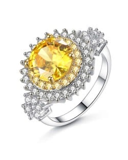 Luxurious Fashion Big Flower Cubic Zirconia Women Engagement Ring - Yellow