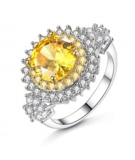 Luxurious Fashion Big Flower Cubic Zirconia Women Engagement Ring - Yellow