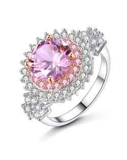 Luxurious Fashion Big Flower Cubic Zirconia Women Engagement Ring - Pink