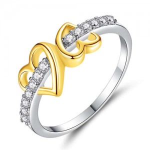 Golden Twin Hearts Design Simple Fashion Marriage Ring