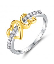 Golden Twin Hearts Design Simple Fashion Marriage Ring