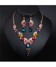 Luxurious Crystal Gem Bridal Fashion Necklace and Earrings Set - Multicolor