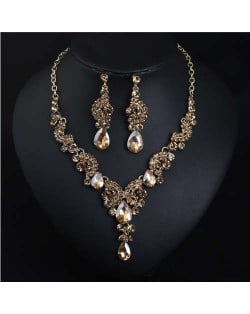 Luxurious Crystal Gem Bridal Fashion Necklace and Earrings Set - Champagne
