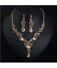 Luxurious Crystal Gem Bridal Fashion Necklace and Earrings Set - Champagne