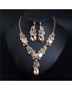 Glistening Water Drop Design Dinner Party Accessories Necklace Earrings Set - Champagne