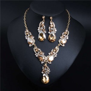 Glistening Water Drop Design Dinner Party Accessories Necklace Earrings Set - Champagne
