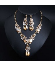 Glistening Water Drop Design Dinner Party Accessories Necklace Earrings Set - Champagne