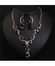 Glistening Water Drop Design Banquet Style Necklace and Earrings Set - Grape