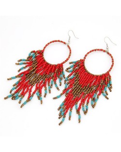 Bohemian Beads String Fashion Earrings - Red