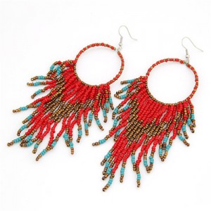 Bohemian Beads String Fashion Earrings - Red