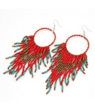 Bohemian Beads String Fashion Earrings - Red