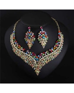 Exaggerated Shining Rhinestone Wheat Ears Design Necklace Earrings Set - Multicolor