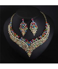 Exaggerated Shining Rhinestone Wheat Ears Design Necklace Earrings Set - Multicolor