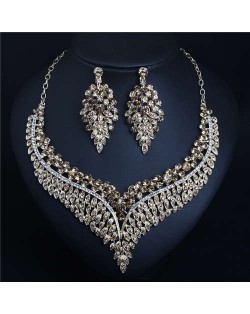 Exaggerated Shining Rhinestone Wheat Ears Design Necklace Earrings Set - Champagne