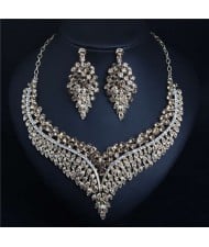 Exaggerated Shining Rhinestone Wheat Ears Design Necklace Earrings Set - Champagne