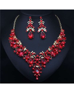 Bold Fashion Rhinestone and Pearl Water Drop Design Prom Necklace and Earrings Set - Red