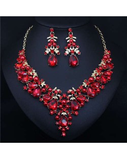 Bold Fashion Rhinestone and Pearl Water Drop Design Prom Necklace and Earrings Set - Red