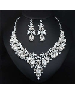 Bold Fashion Rhinestone and Pearl Water Drop Design Prom Necklace and Earrings Set - White