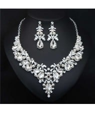 Bold Fashion Rhinestone and Pearl Water Drop Design Prom Necklace and Earrings Set - White