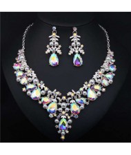 Bold Fashion Rhinestone and Pearl Water Drop Design Prom Necklace and Earrings Set - Luminous White