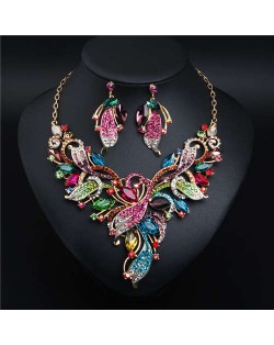 Exaggerated Painting Floral Style Crystal Prom Necklace and Earrings Set - Multicolor