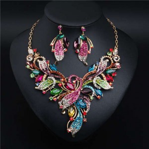 Exaggerated Painting Floral Style Crystal Prom Necklace and Earrings Set - Multicolor