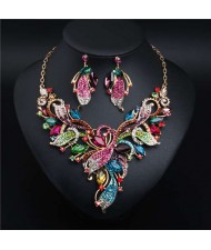 Exaggerated Painting Floral Style Crystal Prom Necklace and Earrings Set - Multicolor