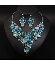 Exaggerated Painting Floral Style Crystal Prom Necklace and Earrings Set - Blue