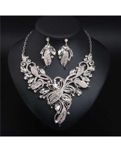 Exaggerated Painting Floral Style Crystal Prom Necklace and Earrings Set - White