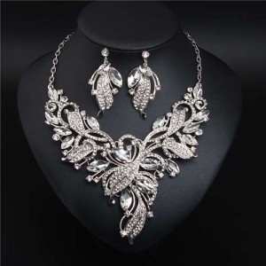 Exaggerated Painting Floral Style Crystal Prom Necklace and Earrings Set - White