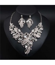 Exaggerated Painting Floral Style Crystal Prom Necklace and Earrings Set - White