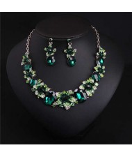 Elegant Flower Crystal Gem Chopped Evening Wear Necklace and Earrings Set - Green