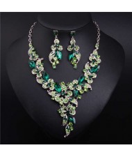 Gorgeous Shining Glass Women Evening Dress Floral Pattern Necklace and Earrings Set - Green