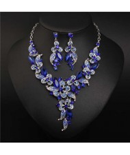 Gorgeous Shining Glass Women Evening Dress Floral Pattern Necklace and Earrings Set - Blue