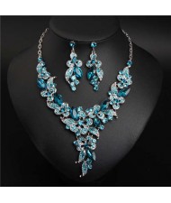 Gorgeous Shining Glass Women Evening Dress Floral Pattern Necklace and Earrings Set - Teal