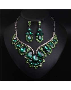 Elegant and Noble Style Bling Crystal Design Wedding/ Party Necklace and Earrings Set - Green