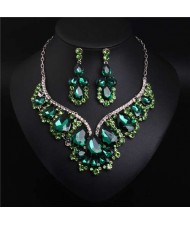 Elegant and Noble Style Bling Crystal Design Wedding/ Party Necklace and Earrings Set - Green