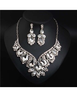 Elegant and Noble Style Bling Crystal Design Wedding/ Party Necklace and Earrings Set - White